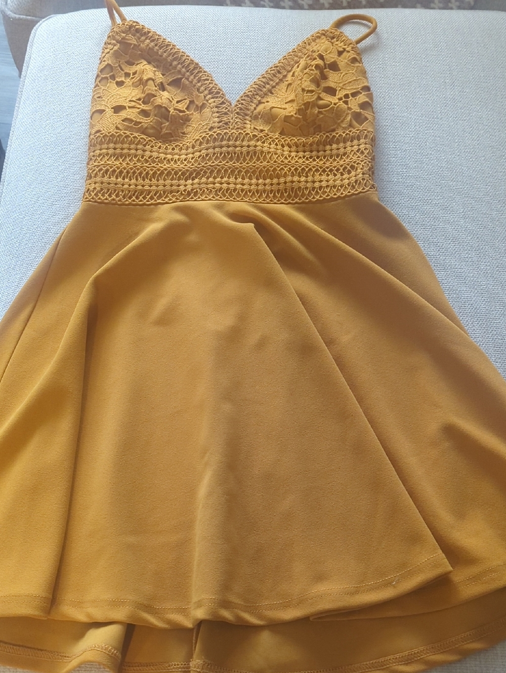 Windsor Mustard Yellow Lace Bodice Skater Dress